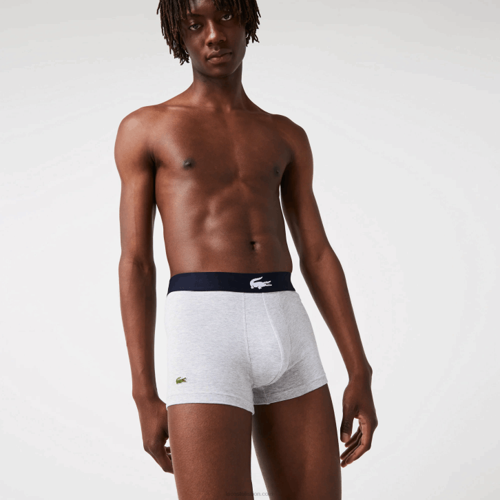 homens Lacoste branco cinza chine azul marinho bck baú de algodão elástico incompatível com 3 unidades 08D01342