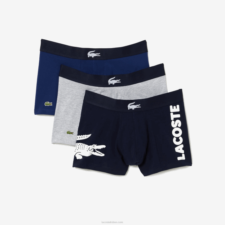 homens Lacoste branco cinza chine azul marinho bck baú de algodão elástico incompatível com 3 unidades 08D01342