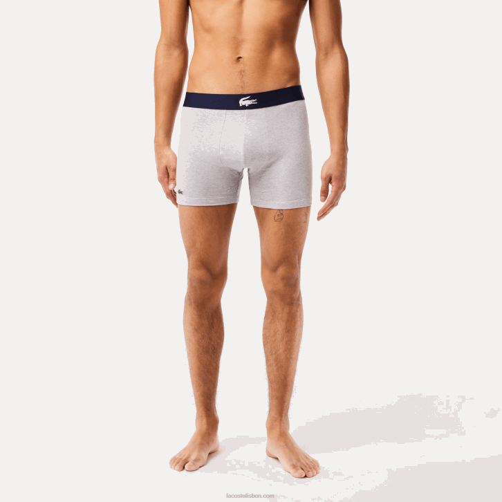 homens Lacoste branco cinza chine azul marinho bck cueca boxer de algodão elástico cintura de crocodilo pacote com 3 08D01369