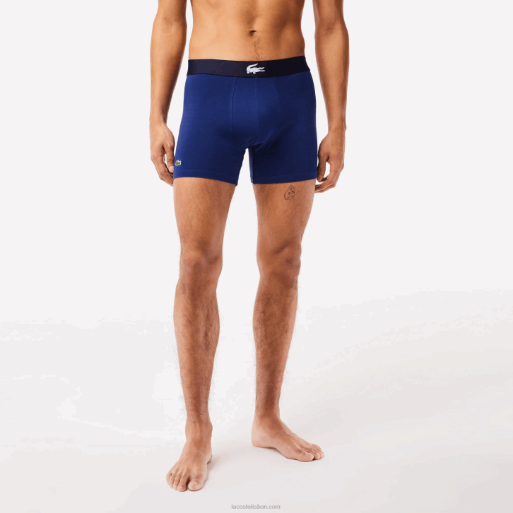 homens Lacoste branco cinza chine azul marinho bck cueca boxer de algodão elástico cintura de crocodilo pacote com 3 08D01369