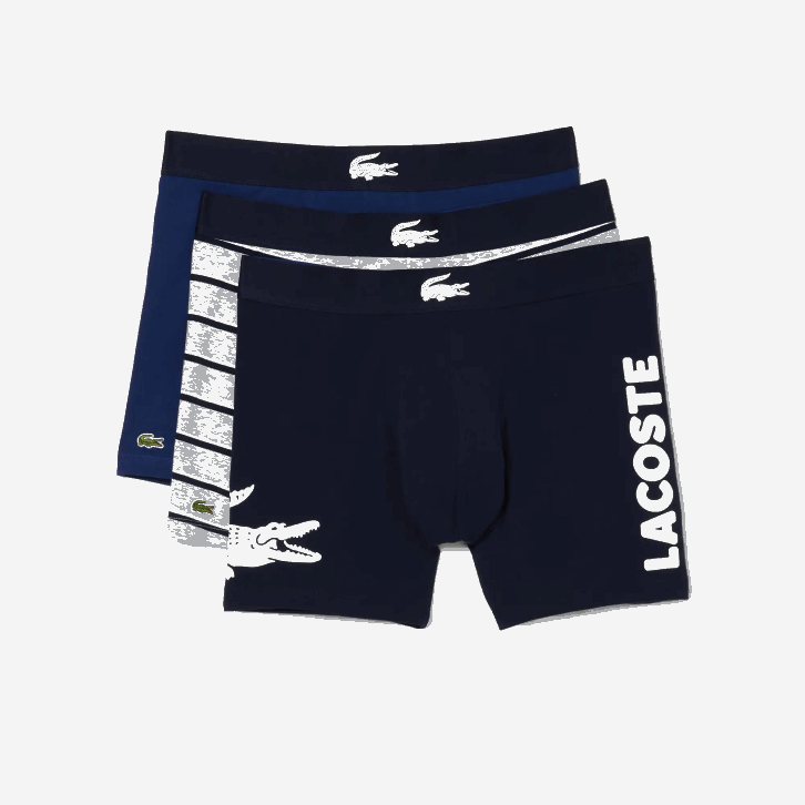 homens Lacoste branco cinza chine azul marinho bck cueca boxer de algodão elástico cintura de crocodilo pacote com 3 08D01369