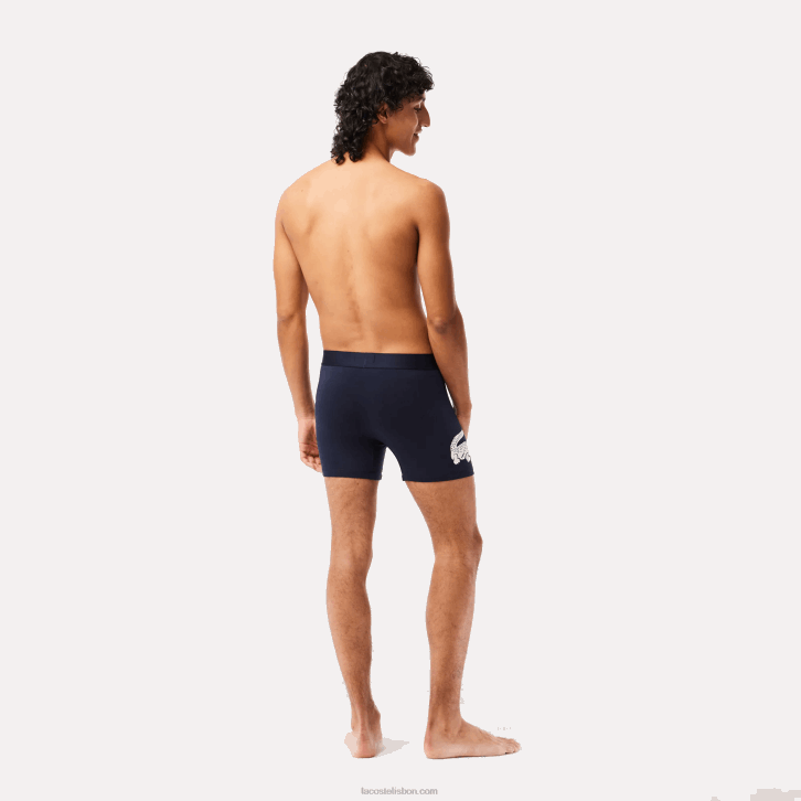 homens Lacoste branco cinza chine azul marinho bck cueca boxer de algodão elástico cintura de crocodilo pacote com 3 08D01369