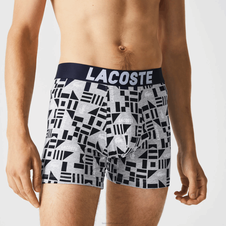 homens Lacoste chine cinza azul marinho branco 5kc cueca boxer com estampa náutica pacote com 3 08D01524