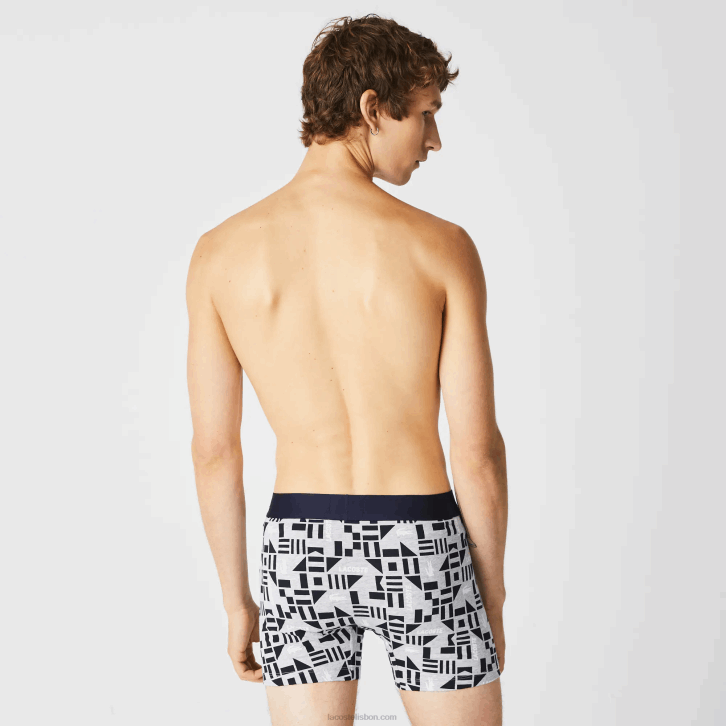 homens Lacoste chine cinza azul marinho branco 5kc cueca boxer com estampa náutica pacote com 3 08D01524