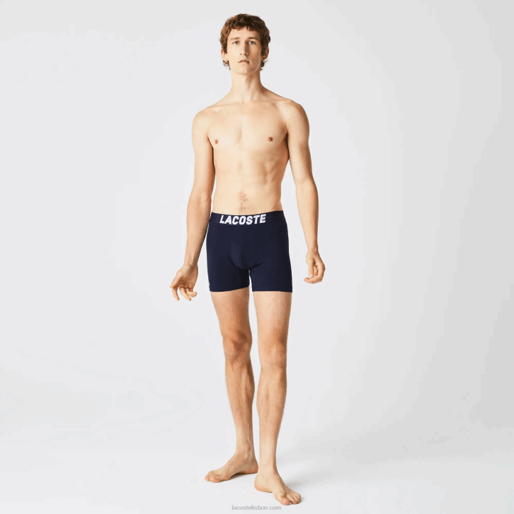 homens Lacoste chine cinza azul marinho branco 5kc cueca boxer com estampa náutica pacote com 3 08D01524