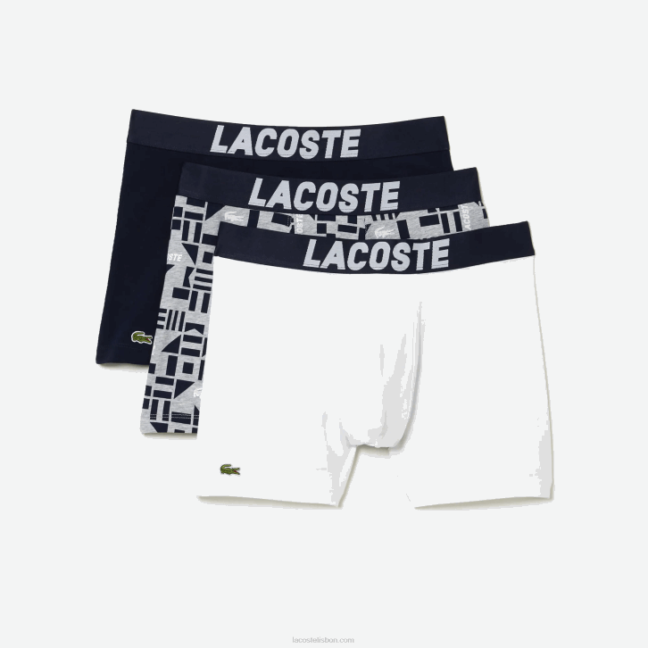 homens Lacoste chine cinza azul marinho branco 5kc cueca boxer com estampa náutica pacote com 3 08D01524