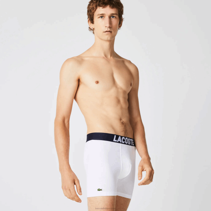 homens Lacoste chine cinza azul marinho branco 5kc cueca boxer com estampa náutica pacote com 3 08D01524