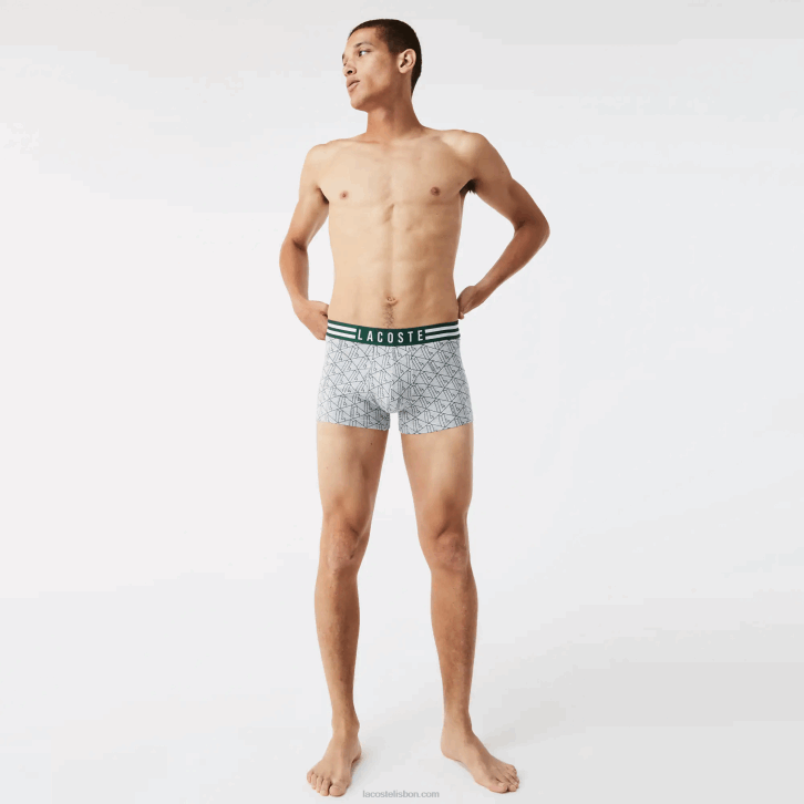 homens Lacoste chine cinza branco azul marinho tya baú de algodão com cintura listrada pacote com 3 08D01396