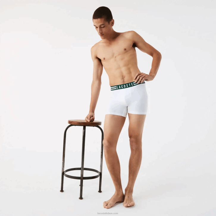 homens Lacoste chine cinza branco azul marinho tya cueca boxer de algodão elástico cintura listrada pacote com 3 08D01434