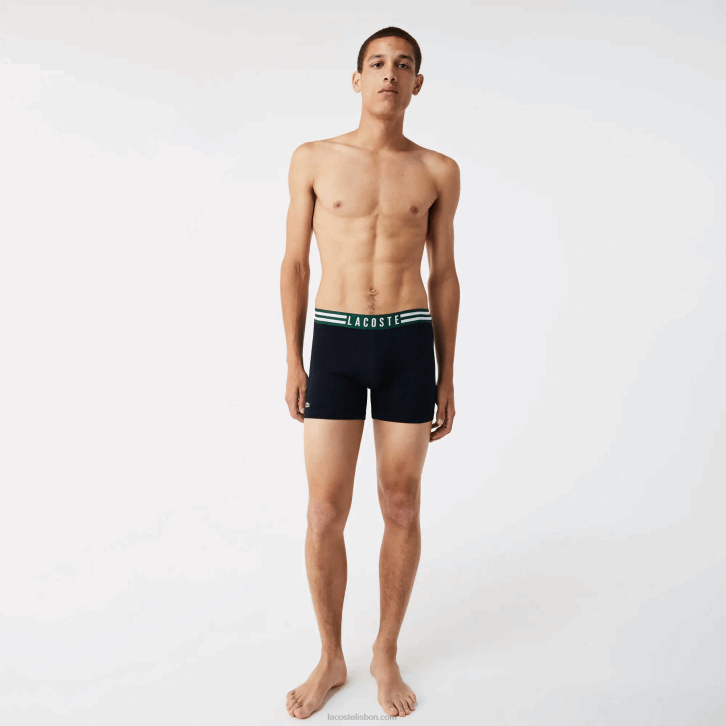 homens Lacoste chine cinza branco azul marinho tya cueca boxer de algodão elástico cintura listrada pacote com 3 08D01434