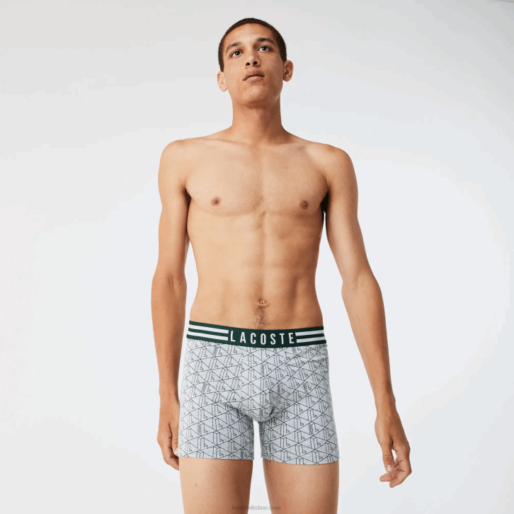 homens Lacoste chine cinza branco azul marinho tya cueca boxer de algodão elástico cintura listrada pacote com 3 08D01434