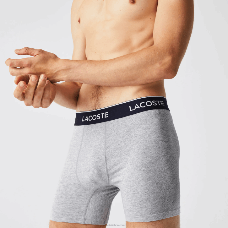 homens Lacoste chine cinza cca cueca boxer de algodão elástico longo com 3 unidades 08D01407