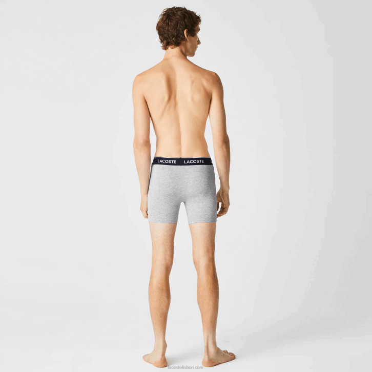 homens Lacoste chine cinza cca cueca boxer de algodão elástico longo com 3 unidades 08D01407