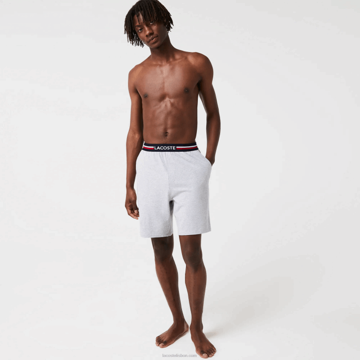 homens Lacoste chine cinza cca cueca boxer longa cintura listrada 08D01375