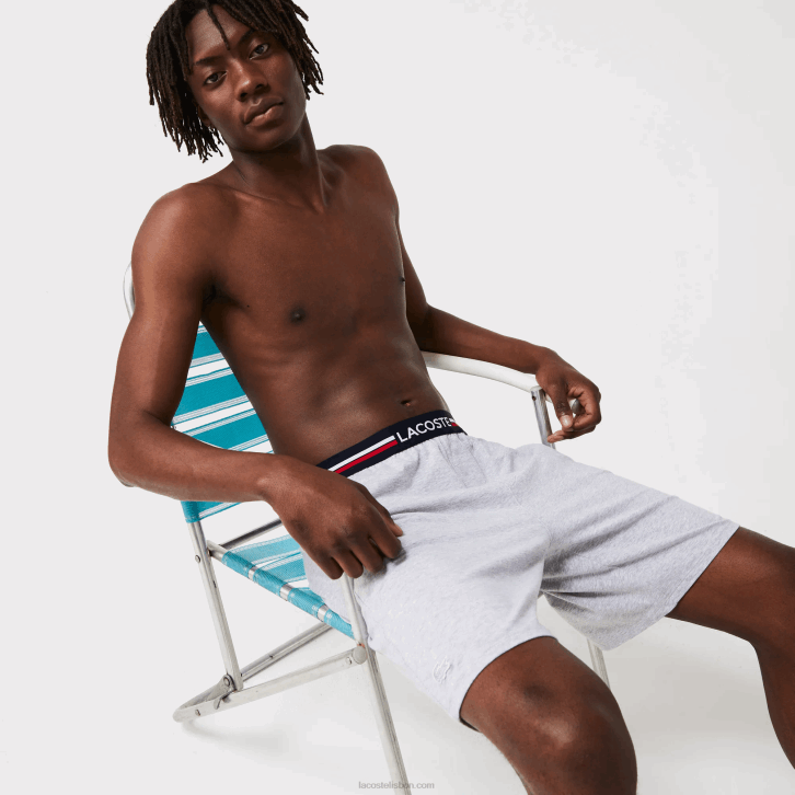 homens Lacoste chine cinza cca cueca boxer longa cintura listrada 08D01375
