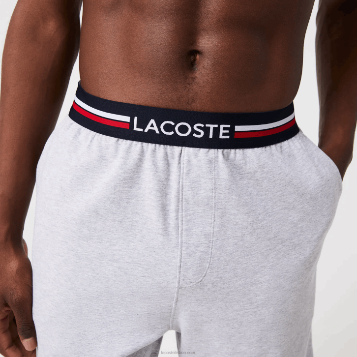 homens Lacoste chine cinza cca cueca boxer longa cintura listrada 08D01375