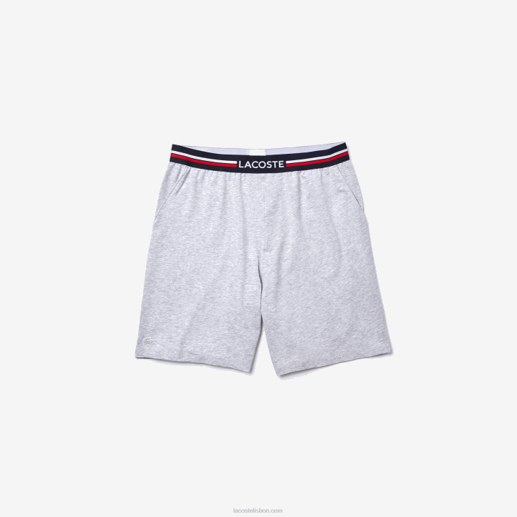 homens Lacoste chine cinza cca cueca boxer longa cintura listrada 08D01375