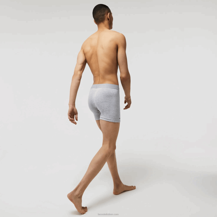 homens Lacoste chine cinza preto vfu cueca boxer de algodão com cintura com letras pacote com 3 08D01359