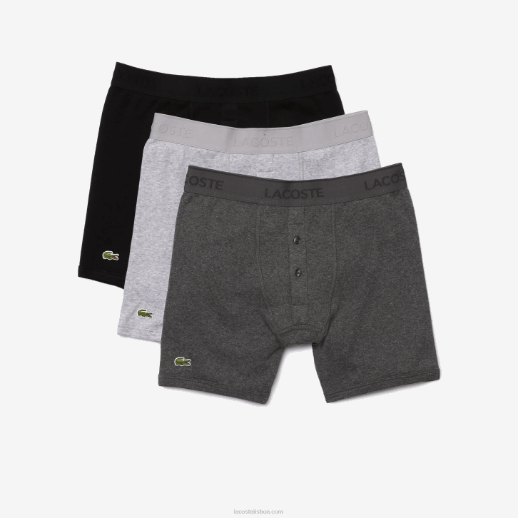 homens Lacoste chine cinza preto vfu cueca boxer de algodão com cintura com letras pacote com 3 08D01359