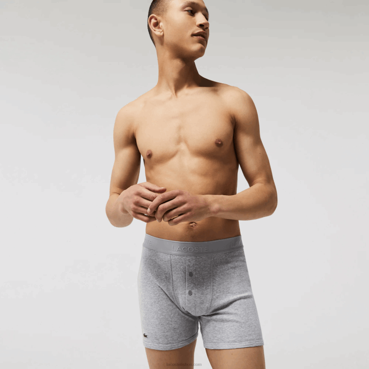 homens Lacoste chine cinza preto vfu cueca boxer de algodão com cintura com letras pacote com 3 08D01359