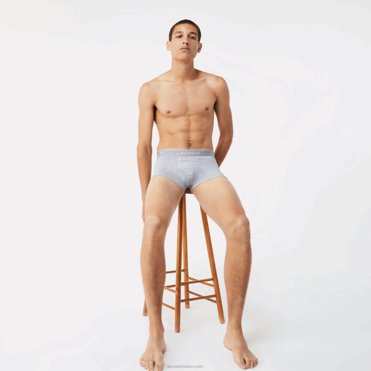 homens Lacoste chine preto branco nu cueca boxer casual com 3 pacotes 08D01372