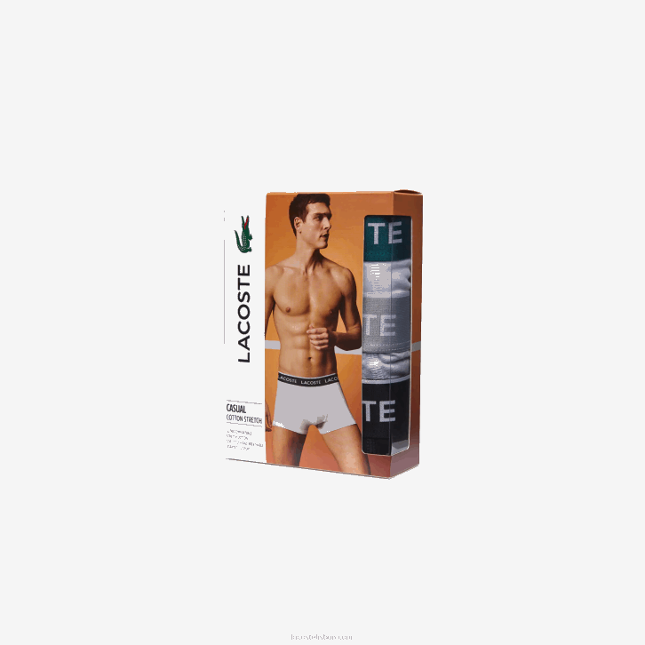 homens Lacoste chine preto branco nu cueca boxer casual com 3 pacotes 08D01372
