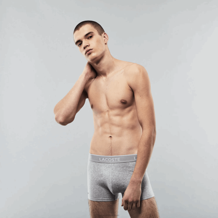 homens Lacoste chine preto branco nu cueca boxer casual com 3 pacotes 08D01372