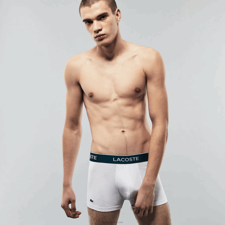 homens Lacoste chine preto branco nu cueca boxer casual com 3 pacotes 08D01372
