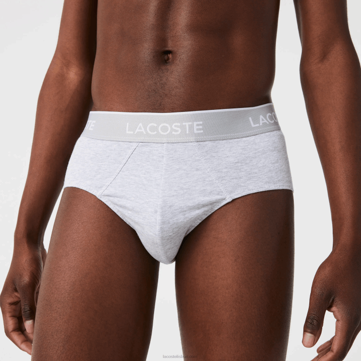 homens Lacoste chine preto branco nu pack de 3 cuecas casuais 08D01422