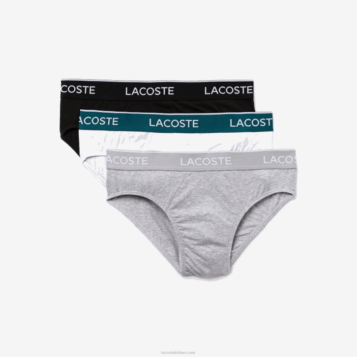 homens Lacoste chine preto branco nu pack de 3 cuecas casuais 08D01422