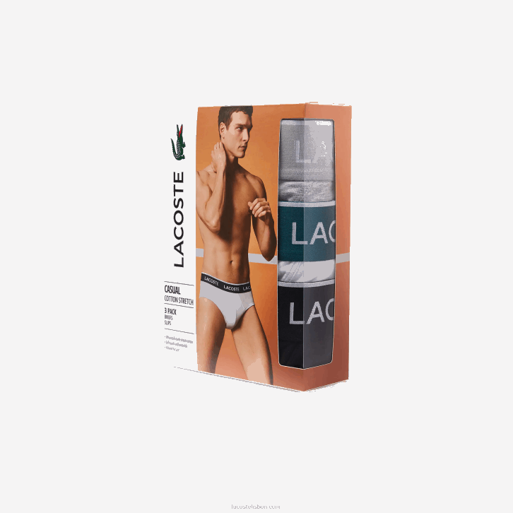 homens Lacoste chine preto branco nu pack de 3 cuecas casuais 08D01422
