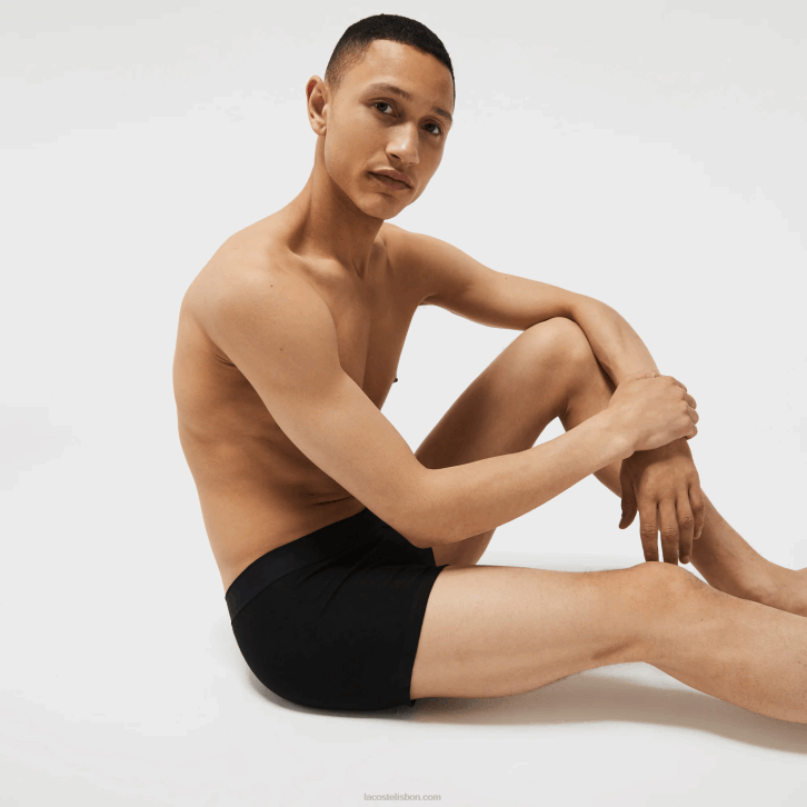 homens Lacoste chine preto snp l.12.12 cueca boxer piquê pacote com 2 08D01616