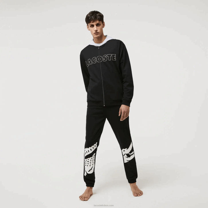 homens Lacoste chine preto snp moletom com capuz de lã de algodão de marca 08D01474