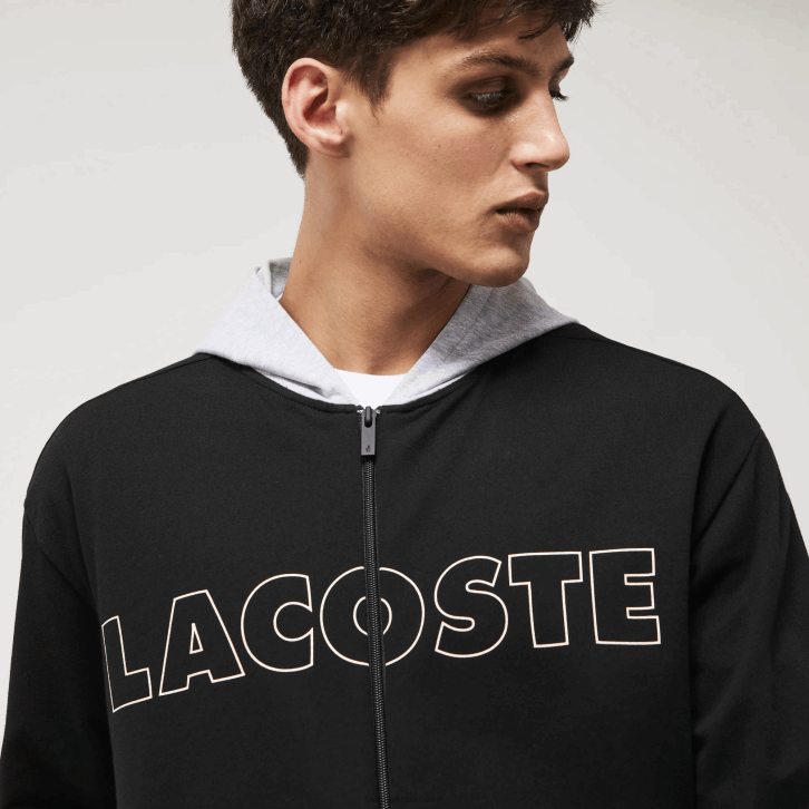 homens Lacoste chine preto snp moletom com capuz de lã de algodão de marca 08D01474