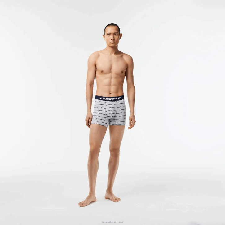 homens Lacoste chines cinza azul marinho 9zu Conjunto de 3 cuecas boxer com estampa de logo 08D0446