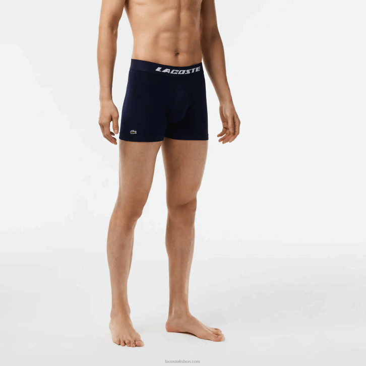 homens Lacoste chines cinza azul marinho 9zu Conjunto de 3 cuecas boxer com estampa de logo 08D0446