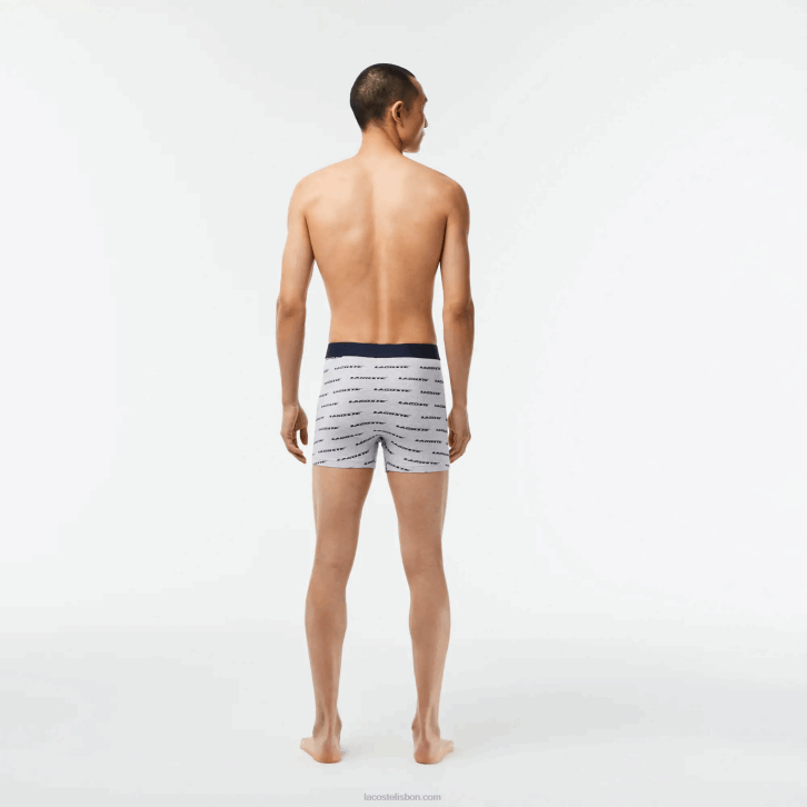 homens Lacoste chines cinza azul marinho 9zu Conjunto de 3 cuecas boxer com estampa de logo 08D0446