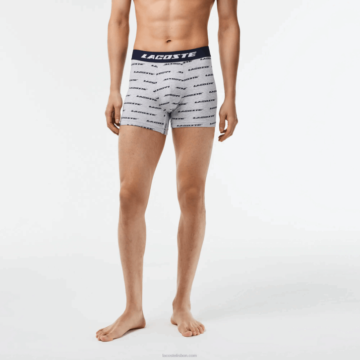 homens Lacoste chines cinza azul marinho 9zu Conjunto de 3 cuecas boxer com estampa de logo 08D0446