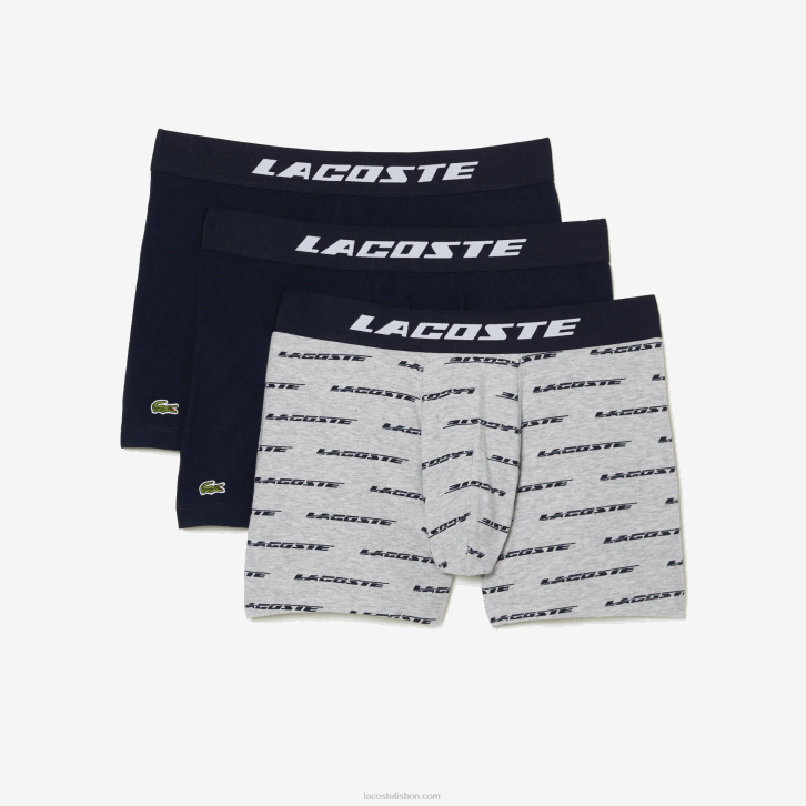homens Lacoste chines cinza azul marinho 9zu Conjunto de 3 cuecas boxer com estampa de logo 08D0446