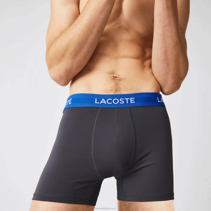 homens Lacoste cinza escuro vermelho azul preto 8w3 baú de microfibra com cintura listrada pacote com 3 08D01528