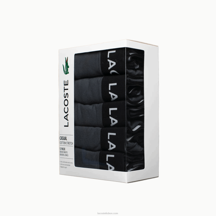 homens Lacoste cinza xb4 Pacote com 5 boxers de cintura com logo 08D01400