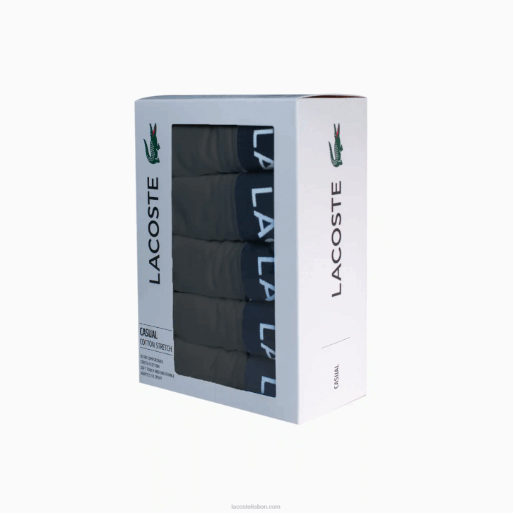 homens Lacoste cinza xb4 Pacote de 5 calções de algodão elástico 08D01414