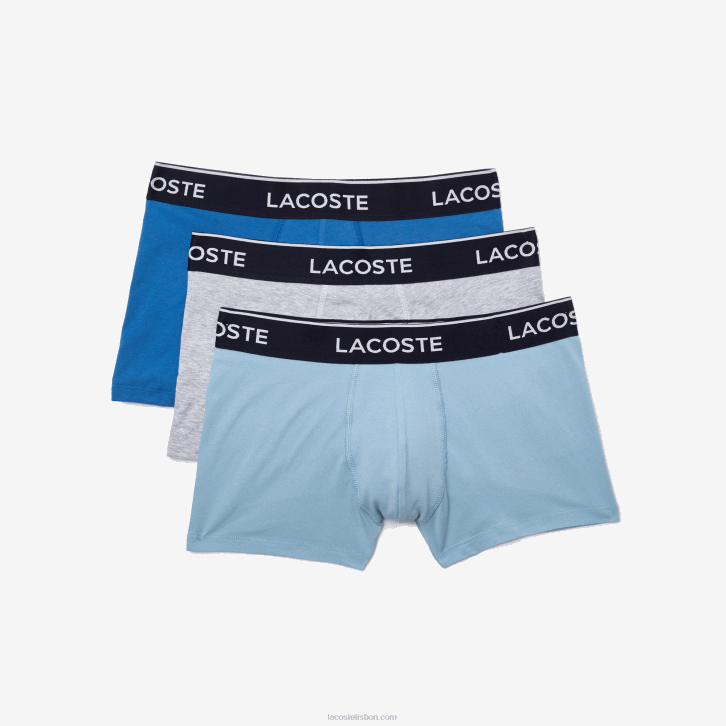 homens Lacoste lombo cinza azul f7k cueca boxer casual com 3 pacotes 08D01371