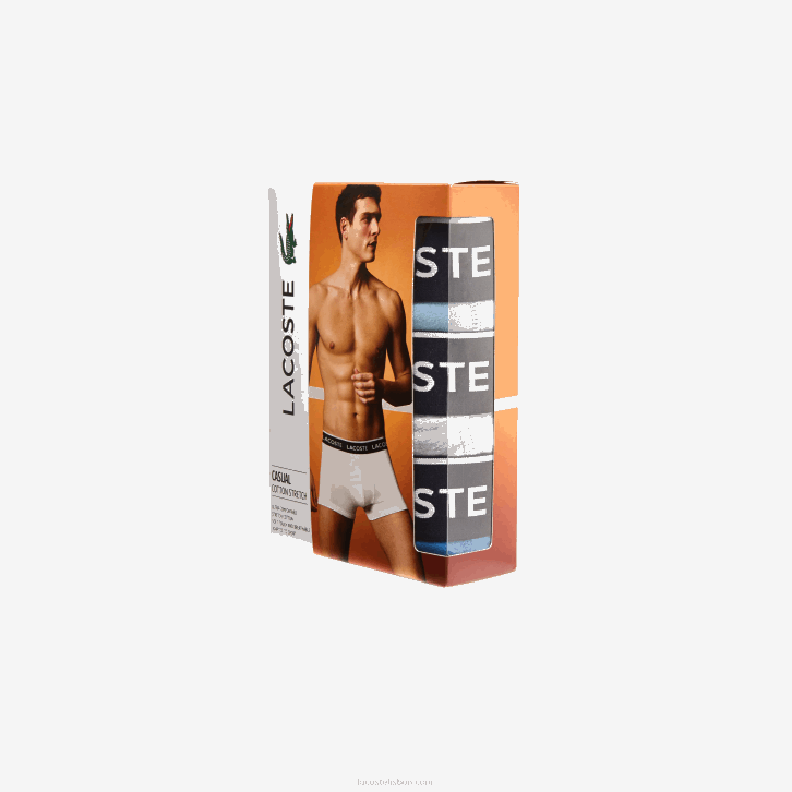 homens Lacoste lombo cinza azul f7k cueca boxer casual com 3 pacotes 08D01371
