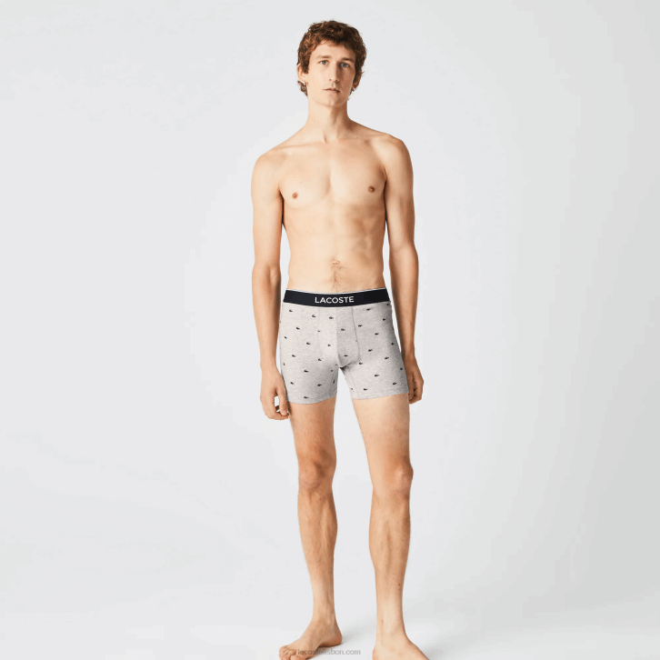 homens Lacoste lombo cinza preto vdp cueca boxer de algodão elástico de cintura de marca pacote com 3 08D01429