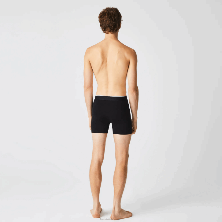 homens Lacoste lombo cinza preto vdp cueca boxer de algodão elástico de cintura de marca pacote com 3 08D01429