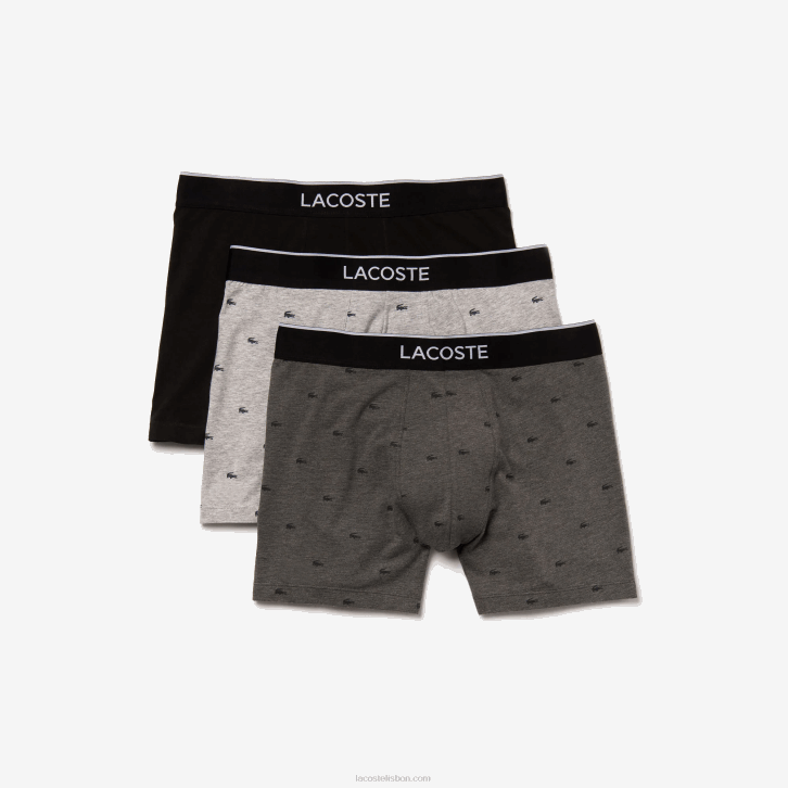 homens Lacoste lombo cinza preto vdp cueca boxer de algodão elástico de cintura de marca pacote com 3 08D01429