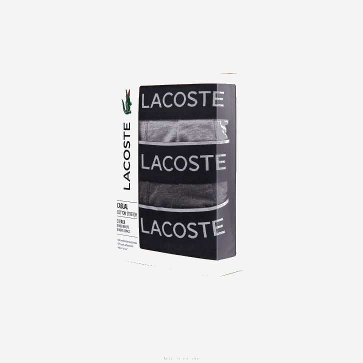 homens Lacoste lombo cinza preto vdp cueca boxer de algodão elástico de cintura de marca pacote com 3 08D01429