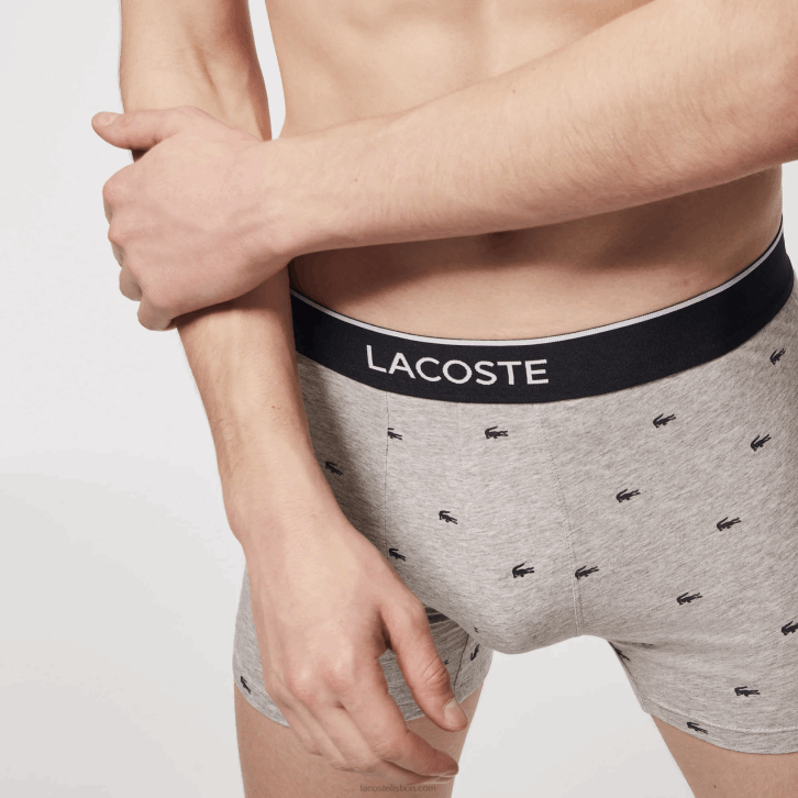 homens Lacoste lombo cinza preto vdp cueca boxer de algodão elástico de cintura de marca pacote com 3 08D01429