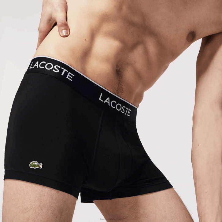 homens Lacoste preto 031 cueca boxer casual com 3 pacotes 08D0484